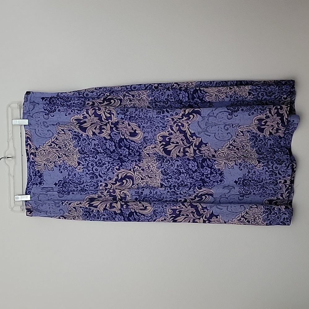 JM Collection Purple & Tan Artsy Print Midi Skirt L